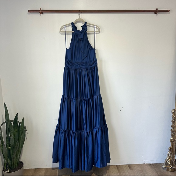 NWT New Anthropologie Mac Duggal Tiered Ruffle Halter Gown Blue - Picture 3 of 8